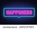 happiness neon sign in the... | Shutterstock .eps vector #2092197091