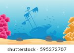 landscape of ship and fish on... | Shutterstock .eps vector #595272707