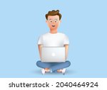 happy young man sitting on the... | Shutterstock .eps vector #2040464924