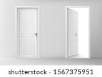 White Wooden Doors. Vector Set...