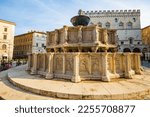 Small photo of A suggestive and detailed view of the Fontana Maggiore (Mayor Fountain) in the historical and artistic heart of Perugia,capital of the Umbria region, in central Italy