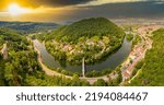 Small photo of Panoramic view of the Doubs river from the citadel of Besancon in the Bourgogne Franche-Comte region of France.