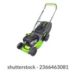 Small photo of Lawn mower isolated on a white background. Hand lawn mower isolated. Lawn mower