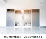 Small photo of Front doors, glass doors, aluminium door of the store and the office, sunlight edited, soft and selective focus.