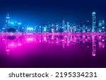 Small photo of Metaverse crypto currency technology concept, Futuristic network neon city at night background in Hong Kong