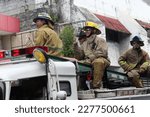 Small photo of Davao City, Philippines - March 18, 2023: Fire fighters, 86th Araw ng Dabaw Celebration