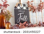 Closeup Of Hello Fall Sign And...