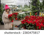 Woman chooses christmas flower...