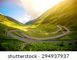 Landscape from the Fagaras mountains with Transfagarasan winding road in Romania