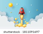 paper art style of rocket... | Shutterstock .eps vector #1811091697