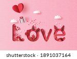 gift box with heart balloon... | Shutterstock .eps vector #1891037164