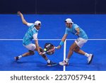 Small photo of Italy, Milan, dec 10 2022: Juan Lebron (esp) back hand low volley in the second set during A. Galan-J. Lebron vs F. Belasteguin-A. Coello, SF Milano Premier Padel P1 at Allianz Cloud