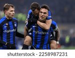 Small photo of Italy, Milan, feb 02 2023: Lautaro Martinez (fc Inter striker) scores and celebrates the 1-0 goal at 34' during soccer game FC INTER vs AC MILAN, Serie A 2022-2023 day21 at San Siro stadium