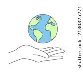 planet earth in open hand. hand ... | Shutterstock .eps vector #2130325271
