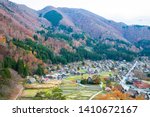 View from the hill See the Shirakawago in the autumn .It is a village with beautiful scenery reminiscent of the old days. The village has a Gassho-style house.Gifu,Japan