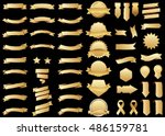 banner gold vector icon set on... | Shutterstock .eps vector #486159781