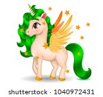 pony unicorn with golden wings... | Shutterstock .eps vector #1040972431