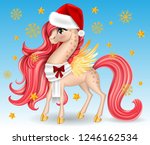 xmas pony with white scarf. big ... | Shutterstock .eps vector #1246162534