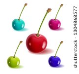 set of multicolor ripe cherry... | Shutterstock .eps vector #1304868577