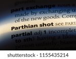 Small photo of parthian shot word in a dictionary. parthian shot concept.