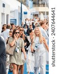Small photo of Monaco, Monte Carlo, 29 September 2022 - The famous motorboat exhibition, mega yacht show, clients and yacht brokers discuss the novelties of the boating industry, look at the mega yachts presented