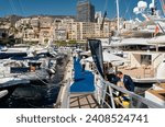 Small photo of Monaco, Monte Carlo, 28 September 2022 - Top view of the famous yacht show, exhibition of luxury mega yachts, the most expensive boats for the richest people around the world, yacht brokers