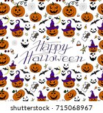hand drawn halloween set. happy ... | Shutterstock .eps vector #715068967