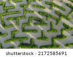 Aerial view of beautiful formal garden with maze