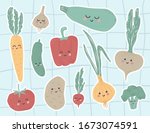 cute vegetables stickers with... | Shutterstock .eps vector #1673074591