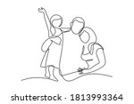 happy family in continuous line ... | Shutterstock .eps vector #1813993364