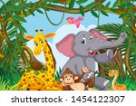 cute animals in jungle scene... | Shutterstock .eps vector #1454122307