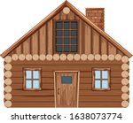 Single wooden cottage with door and windows on white background illustration