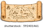 treasure map on roll paper... | Shutterstock .eps vector #592401461