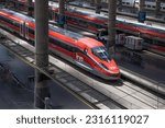Small photo of Atocha Train Station, Madrid, Spain. May, 31, 2023. Iryo rail operator in Spain. Cheap train tickets to travel by train on summer vacation