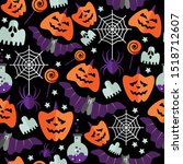 halloween seamless pattern with ... | Shutterstock .eps vector #1518712607