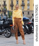 Small photo of MILAN, Italy: 20 September 2019: Leonie Hanne street style outfit before Sportmax fashion show during Milan fashion week Spring/Summer 2019/2020