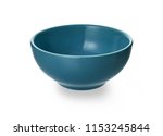 Blue ceramic bowl, Empty bowl or cup isolated on white background with clipping path, Side view