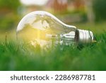 Small photo of Energy and environment are intertwined. Sustainable energy choices can mitigate environmental impact. Let's strive for a greener future.Bulb on grass.