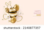 happy easter golden eggs  3d... | Shutterstock .eps vector #2140877357