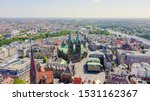 Bremen, Germany. The historic part of Bremen, the old town. Bremen Cathedral ( St. Petri Dom Bremen ). View in flight, Aerial View  