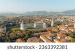 Small photo of Pisa, Italy. The famous Leaning Tower and Pisa Cathedral in Piazza dei Miracoli. Summer. Evening hours, Aerial View