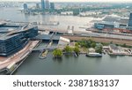 Small photo of Amsterdam, Netherlands - July 22, 2023: Nieuwmarkt en Lastage area. Bay IJ (Amsterdam), Aerial View