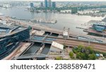 Small photo of Amsterdam, Netherlands - July 22, 2023: Nieuwmarkt en Lastage area. Bay IJ (Amsterdam), Aerial View