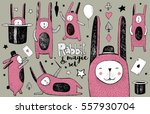 cute rabbit and magic set.... | Shutterstock .eps vector #557930704