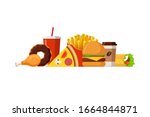 fast sreet food lunch meal set. ... | Shutterstock .eps vector #1664844871