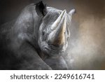 A charging rhino in a cloud of...