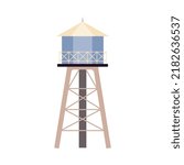 Water storage tower a kind of farmers building for fields watering, flat vector illustration isolated on white background. Water tower tank or reservoir for farm needs.