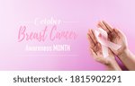 hands holding pink ribbons ... | Shutterstock . vector #1815902291