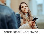 Small photo of Jealous Girlfriend Asking to Check Boyfriend Phone Messages Woman having trust issues with her husband asking for his mobile
