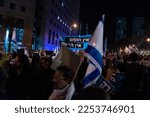 Small photo of TEL AVIV, ISRAEL - January 21, 2023: Israelis protest in Tel Aviv against plans by prime minister Benjamin Netanyahu new government to trample the legal system and the supreme court High quality photo